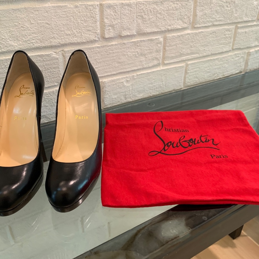 Christian Louboutin Platform Heels Size 39 New Black Napa Leather - Picture 4 of 4